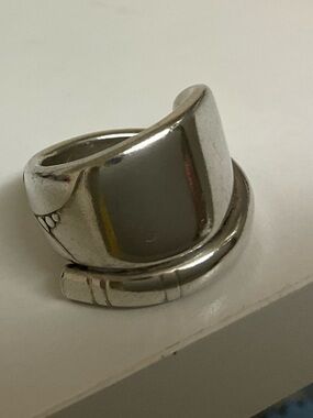 Vintage Spoon Ring Community Plate Silver Tone Handmade Wide Band